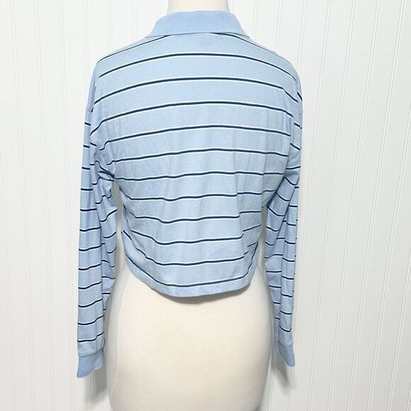 Forever 21 Womens Striped Collared Pullover Long Sleeve Crop Top Blue Size Small - Picture 5 of 10